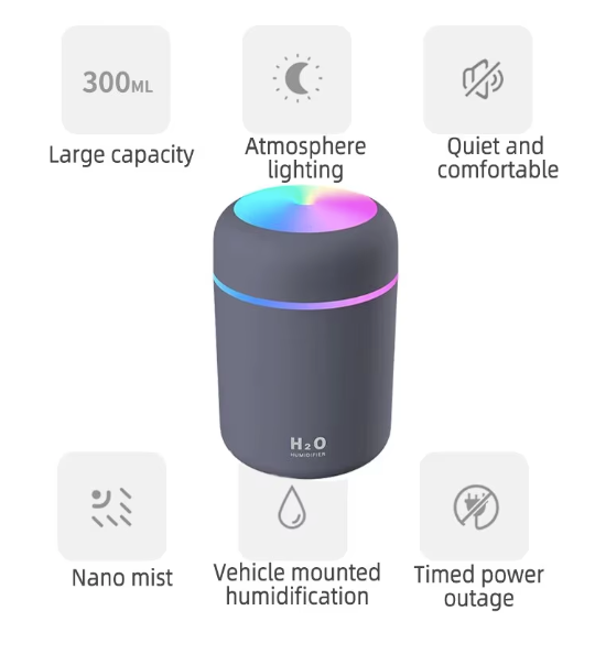 300ML Air Humidifier Colorful Atmosphere Light Mute Humidification Mini Creative Colorful Cup Desktop Home Car Humidifier