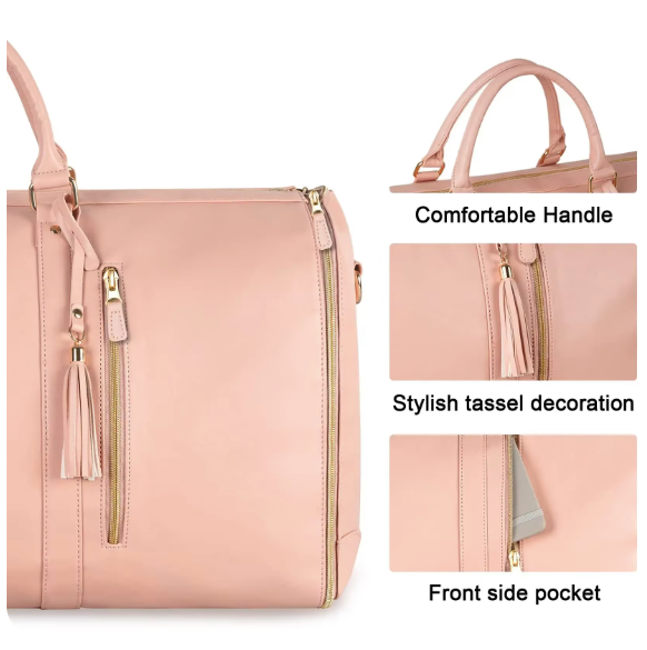 Foldable Women's Travel Convenient Carry-on Clothing Bag Large PU Leather Duffel Bag Women's Business Travel Bag