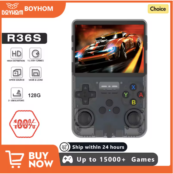BOYHOM NEW R36S Retro Video Game Console Linux System 3.5 Inch IPS Screen Portable Pocket Player 64GB 128G Games best Kids gifts