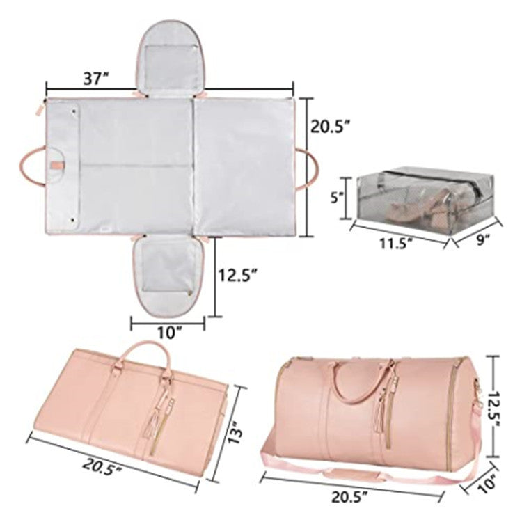 Foldable Women's Travel Convenient Carry-on Clothing Bag Large PU Leather Duffel Bag Women's Business Travel Bag