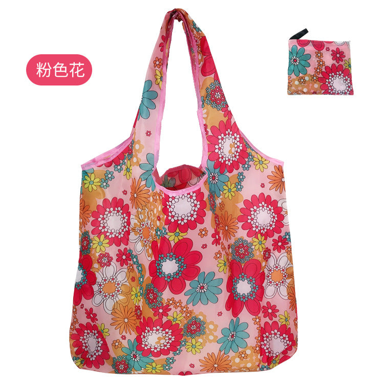 large size 190T floral cloth portable shopping bag