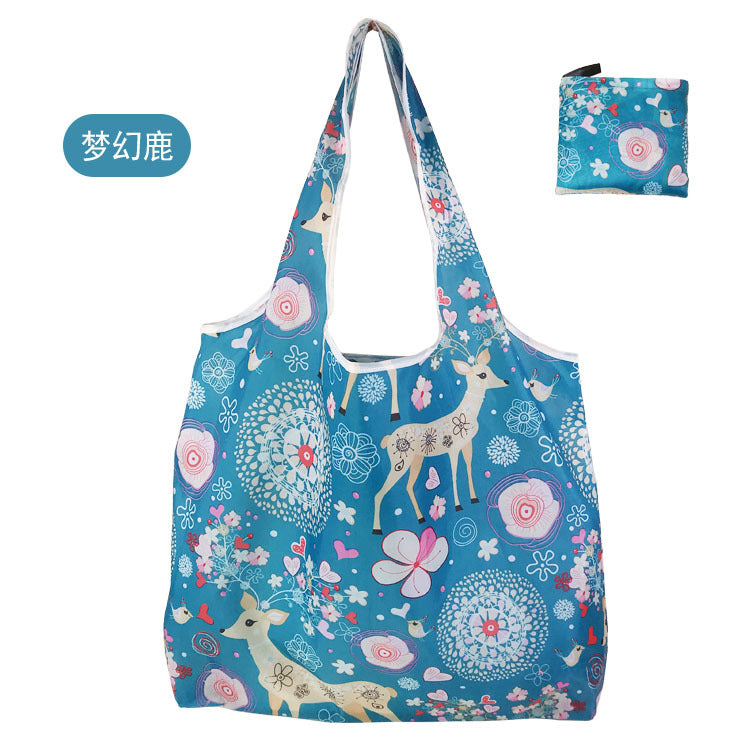 large size 190T floral cloth portable shopping bag