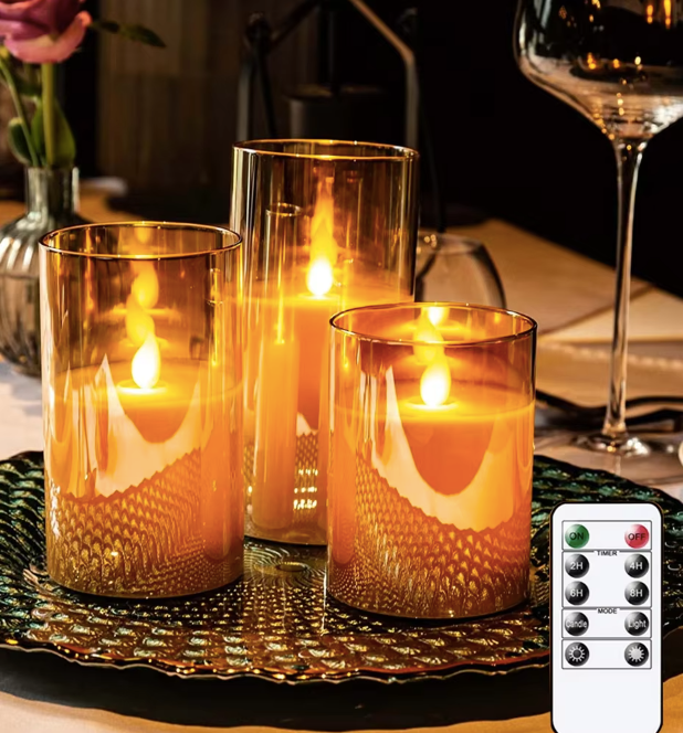 LED electronic candle light glass cup 3 pcs