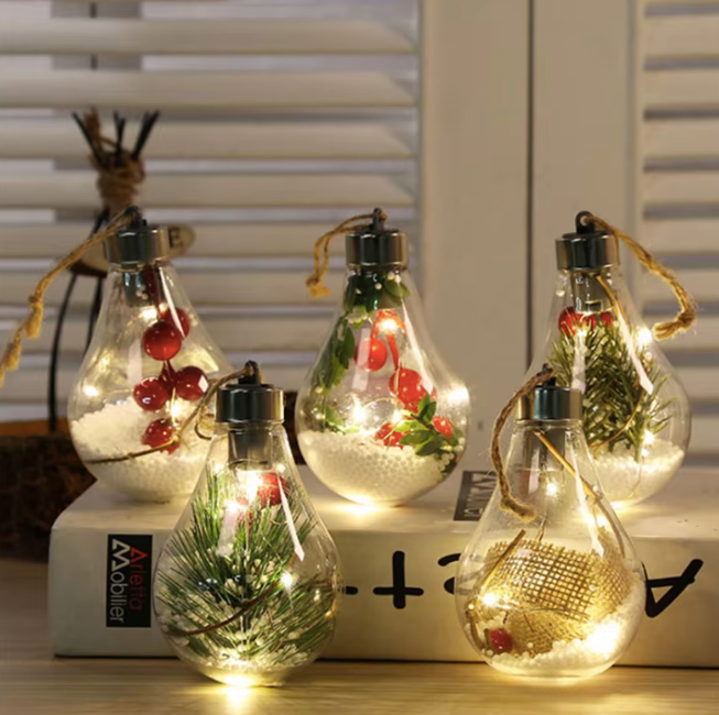 New Christmas decorations simulation light bulbs Christmas tree decoration pendants plastic balls LED transparent Christmas balls