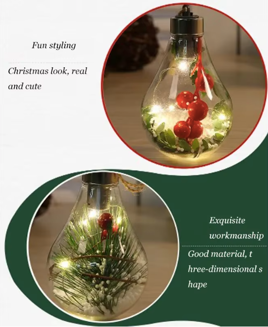 New Christmas decorations simulation light bulbs Christmas tree decoration pendants plastic balls LED transparent Christmas balls