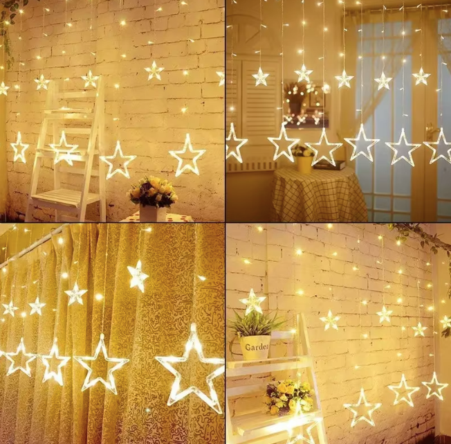 138 LED Ice Column Star Fairy String Lights Christmas Wreath Curtains Star Lights Wedding Banquet Home Outdoor New Year Dec