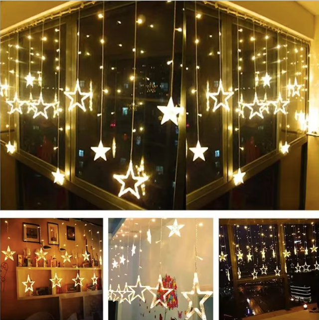 138 LED Ice Column Star Fairy String Lights Christmas Wreath Curtains Star Lights Wedding Banquet Home Outdoor New Year Dec