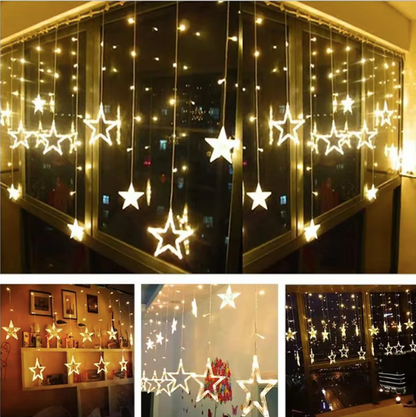 138 LED Ice Column Star Fairy String Lights Christmas Wreath Curtains Star Lights Wedding Banquet Home Outdoor New Year Dec