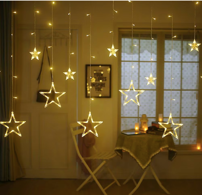 138 LED Ice Column Star Fairy String Lights Christmas Wreath Curtains Star Lights Wedding Banquet Home Outdoor New Year Dec