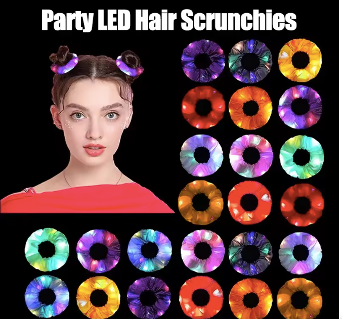 LED Hair Scrunchie Light Up Hair Scrunchy for Women Satin Elastic Hairband Christmas Glow in the Dark Party Supplies