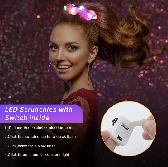 LED Hair Scrunchie Light Up Hair Scrunchy for Women Satin Elastic Hairband Christmas Glow in the Dark Party Supplies