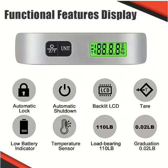 110lb/50kg Portable Scale Digital LCD Display Electronic Luggage Hanging Suitcase Travel Weighs Baggage Bag Weight Balance Tool