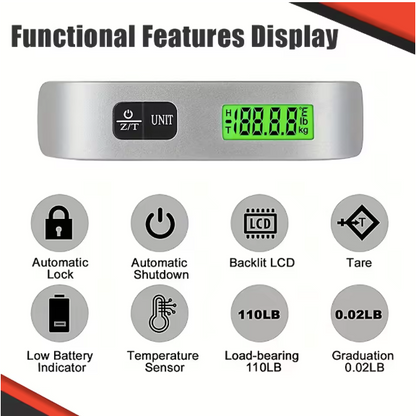 110lb/50kg Portable Scale Digital LCD Display Electronic Luggage Hanging Suitcase Travel Weighs Baggage Bag Weight Balance Tool