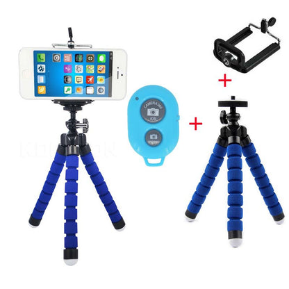 Mobile phone Bluetooth wireless self-timer tripod camera remote control clip sponge eight-claw self-timer desktop stand