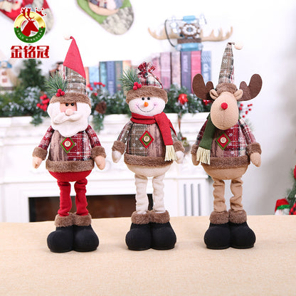 New Christmas retro small snowflake plaid cloth telescopic doll