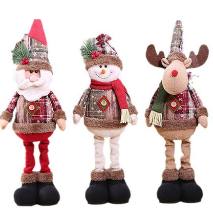 New Christmas retro small snowflake plaid cloth telescopic doll