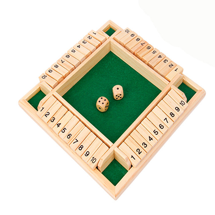 Four Sided 10 Numbers Shut The Box Board Game Wooden Flaps & Dice Set Deluxe Board Game Party Club Games for Adults Families