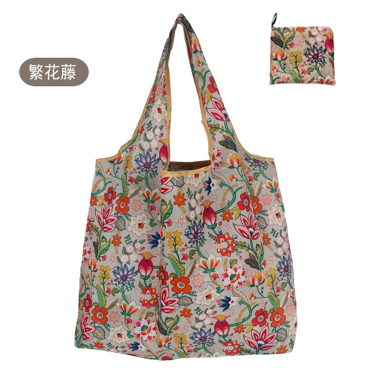 large size 190T floral cloth portable shopping bag